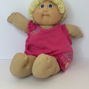 Vintage 1985 Cabbage‎ Patch Kids Doll Coleco Blonde Blue Eyes Pink Dress 80s Toy